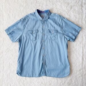 Tommy Bahama Men Blue Chambray Button Down Polo Shirt XXL Classic Luxury Preppy